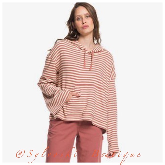 🔥 Roxy Get Casual Striped Hooded Sweatshirt NWT - Picture 3 of 6